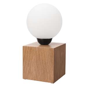 Lamkur Ball 45344 lampa stołowa lampka nowoczesna drewniana klosz szklany kula 1x60W E27 drewniana/biała