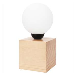 Lamkur Ball 45351 lampa stołowa lampka nowoczesna drewniana klosz szklany kula 1x60W E27 drewniana/biała
