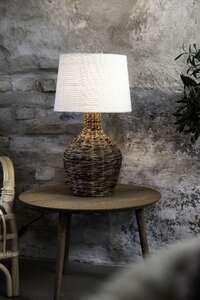 Marksjold Paglia 108771 lampa stołowa lampka nowoczesna rattanowa abażur materiałowy 1x40W E27 naturalna/biała