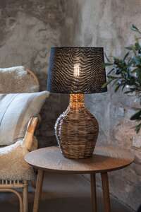 Marksjold Paglia 108770 lampa stołowa lampka nowoczesna rattanowa abażur materiałowy 1x40W E27 naturalna/czarna