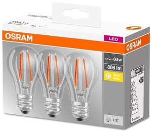 3x Żarówka LED Osram 6,5W (60W) E27 A60 806lm 2700K ciepła 230V filament klasyczna przezroczysta 4058075819290 - wysyłka w 24h