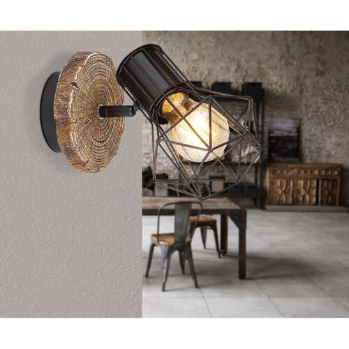 Globo Priska 54017W-1 plafon lampa sufitowa spot 1x60W E27 czarny/drewniany