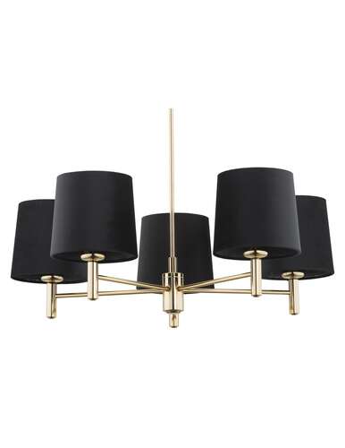 Argon Ponte Plus 2107 lampa wisząca żyrandol abażur welur glamour klasyczna patyki 5x15W E27 czarny/złoty