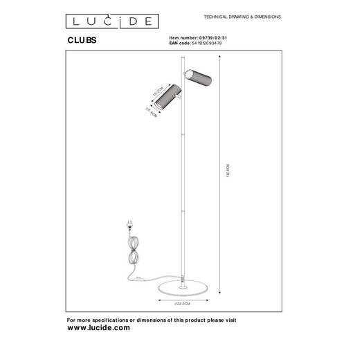 Lucide Clubs 09739/02/31 lampa stojąca podłogowa 2x40W GU10 biała
