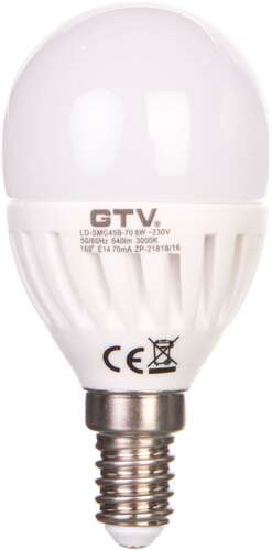 Żarówka LED GTV G45 SMD 2835 ciepły biały E14 8W AC 220-240V 160st. LD-SMG45B-70 / LD-SMB45B-80 - wysyłka w 24h