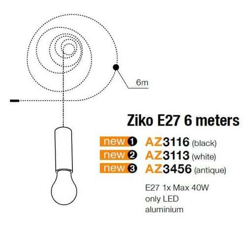 Azzardo Ziko AZ3113 przewód kabel z oprawką bez bazy sufitowej 1x35W E27 biały