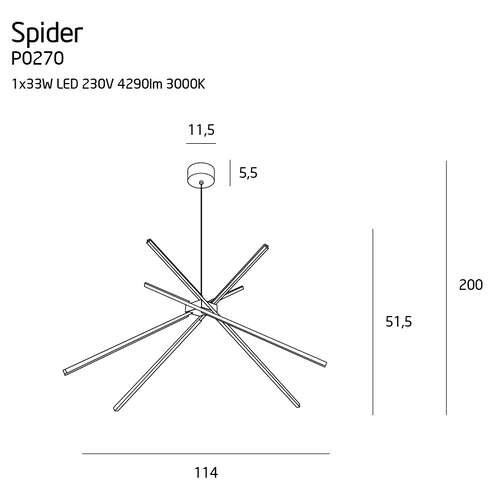 MAXlight Spider P0270 Lampa wisząca zwis 1x33W LED biała