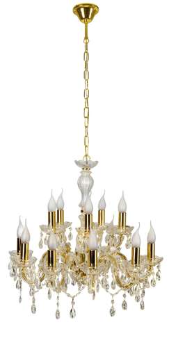 Candellux Maria Teresa 30-94608 lampa wisząca sufitowa żyrandol pałacowy świecznik świeczki świece kryształy rustykalna 12 ramion E14 12x40W złota