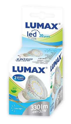 Żarówka LED 4W (30W) GU10 MR16 120° 330lm 230V 6500K zimna SMD Lumax LL030 - wysyłka w 24h