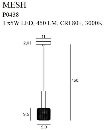 Maxlight Mesh P0438 lampa wisząca zwis 1x5W LED czarna/złota