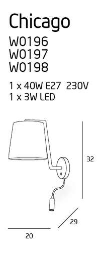 MAXlight Chicago W0196 Kinkiet lampa ścienna 1x40W E27 + 1x3W LED biały