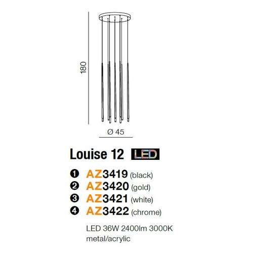 Azzardo Louise 12 AZ3419 lampa wisząca zwis 12x3W LED 3000K czarna/transparentna - Negocjuj cenę