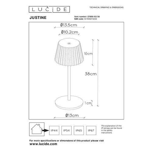 Lucide Justine 27889/02/38 lampa stołowa lampka IP54 1x2W LED 2700 beżowa