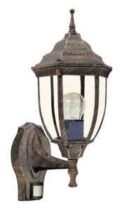 Kinkiet lampa oprawa ścienna zewnętrzna Rabalux Nizza 1x60W E27 IP43 czuj.ruchu antyczne złoto 8458