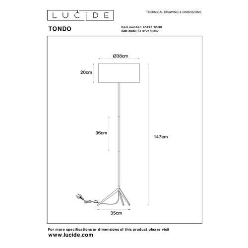 Lucide Tondo 45790/81/30 lampa stojąca podłogowa 1x60W E27 czarna