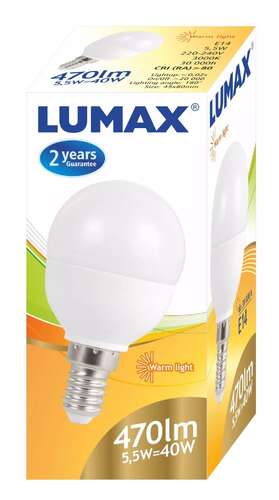 Żarówka LED 6W (40W) E14 P45 kulka 470lm 230V 3000K ciepła SMD Lumax LL097