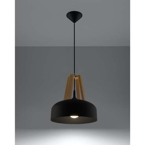 Lampa wisząca Sollux Casco SL.0390 1x60W E27 czarna/naturalne drewno - wysyłka w 24h