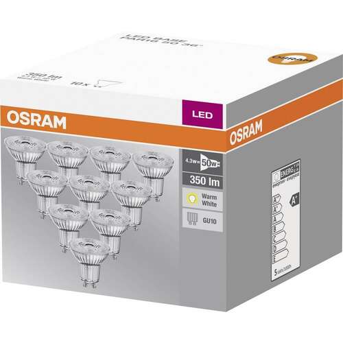 10x Żarówka LED Osram 4,3W (50W) GU10 PAR16 36D 350lm 2700K ciepła 230V reflektor 36 stopni 4058075036680 - wysyłka w 24h
