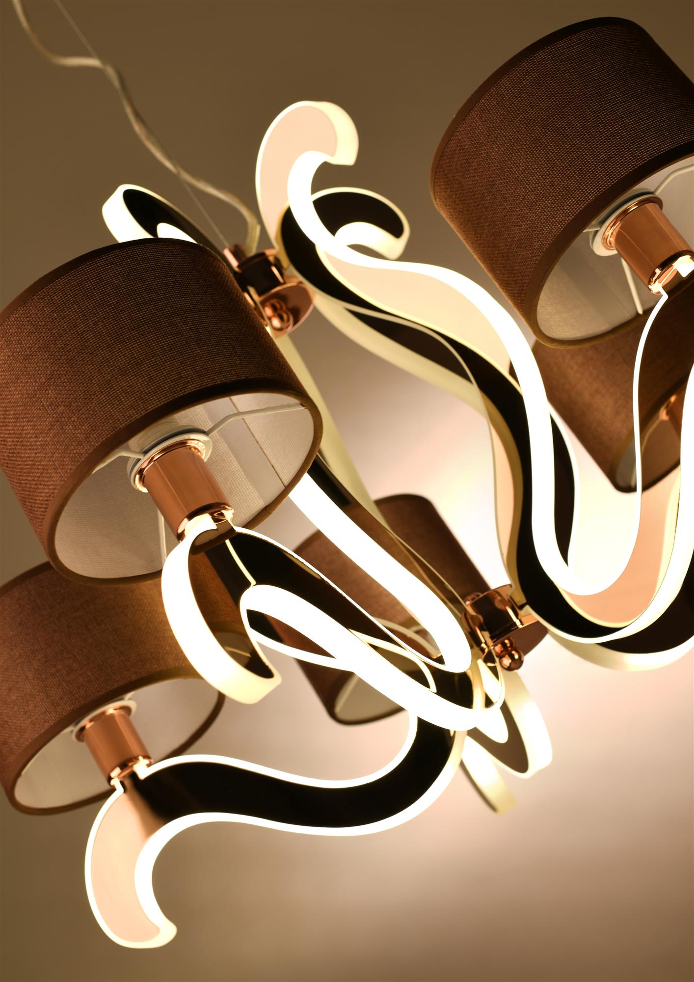 Lampa wisząca zwis żyrandol Candellux Ambrosia 3 5x40W E14 + 43,4W LED miedź 35-33918