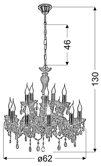 Candellux Maria Teresa 30-94608 lampa wisząca sufitowa żyrandol pałacowy świecznik świeczki świece kryształy rustykalna 12 ramion E14 12x40W złota