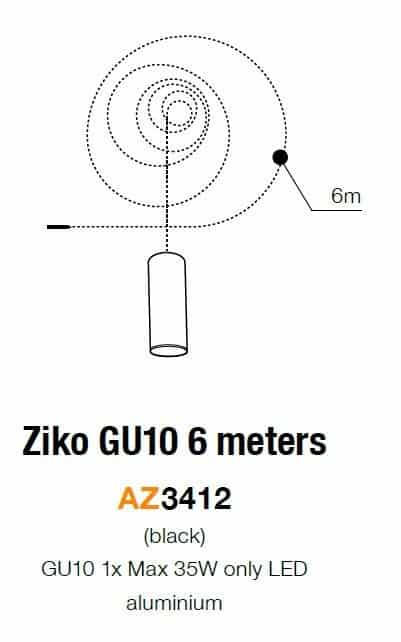 Azzardo Ziko AZ3412 przewód kabel z oprawką bez bazy sufitowej 1x35W GU10 6m czarny